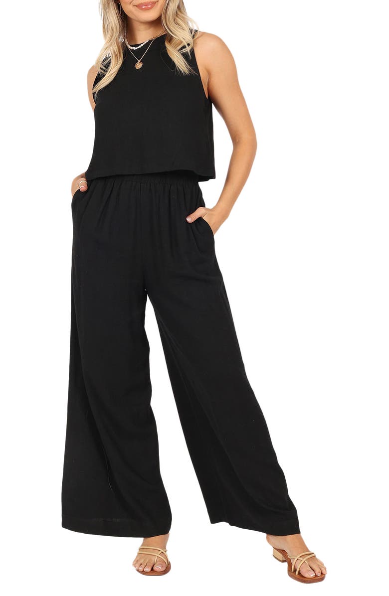 Petal & Pup Marnie Tank & Wide Leg Pants Linen Set, Main, color, Black