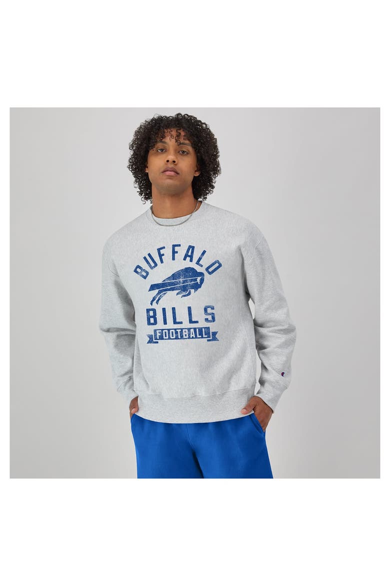 Men's Champion  Heather Gray Buffalo Bills Reverse Weave Fleece Pullover Sweatshirt, Alternate, color, Heather Gray