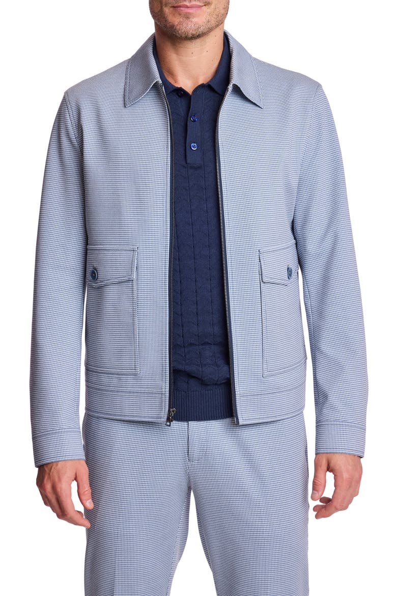 Milo Slim Fit Zip Jacket, Main, color, NAVY KNIT HOUNDSTOOTH