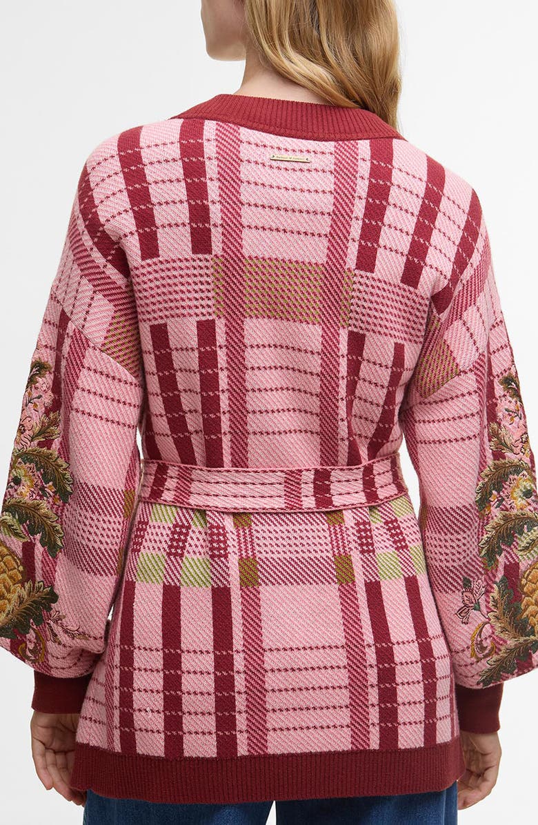Barbour x Farm Rio Luisa Long Belted Cardigan, Alternate, color, Pink Tartan