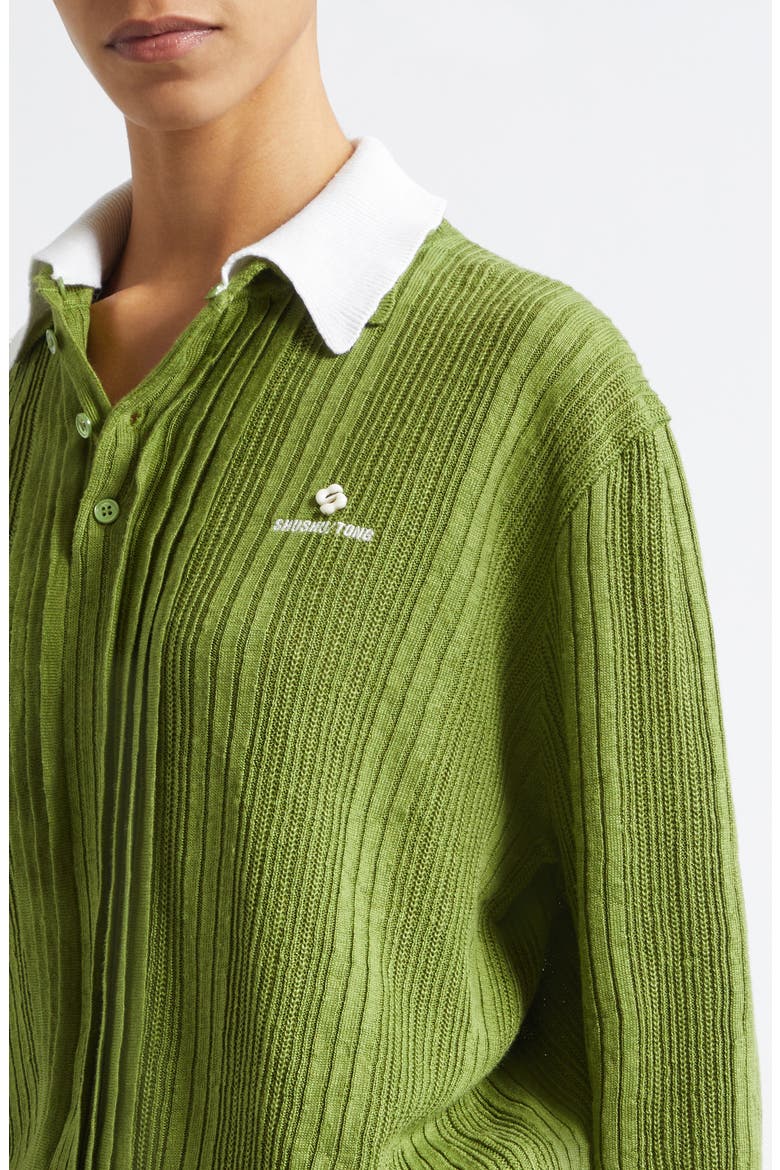 Contrast Collar Linen Sweater, Alternate, color, GREEN