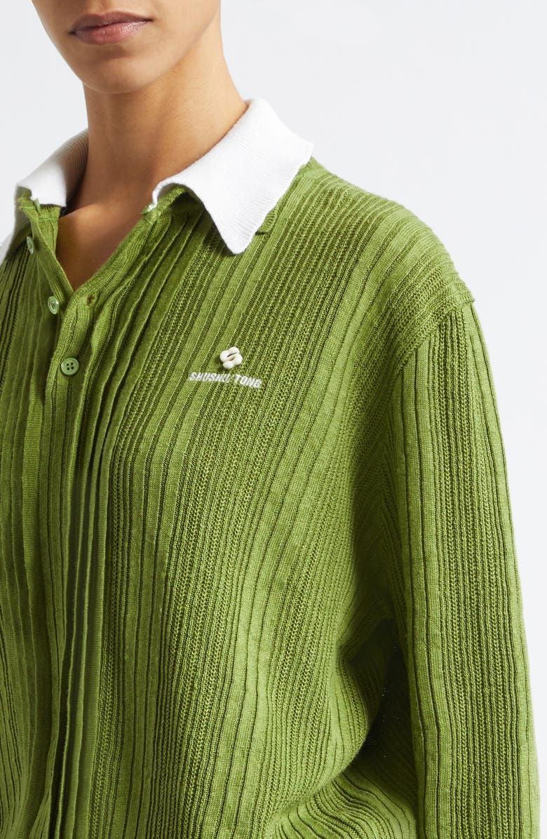 Shushu/Tong Contrast Collar Linen Sweater, Alternate, color, Green