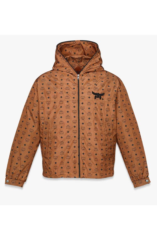 Mcm Monogram-printed Zipped Hooded Jacket In Brown