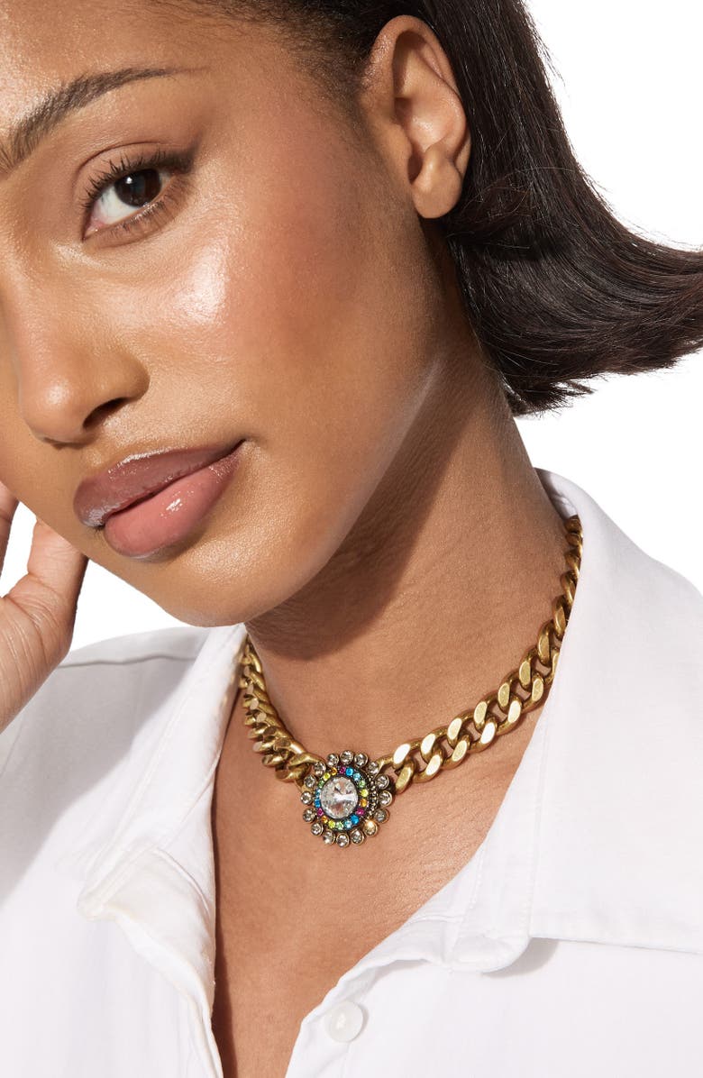 Kurt Geiger London Octavia Curb Chain Collar Necklace, Alternate, color, Brass/ Multi