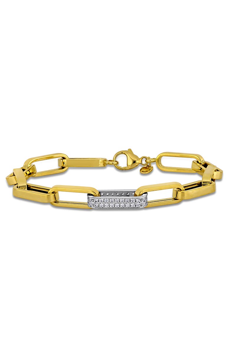 Julianna B. Cubic Zirconia Paperclip Bracelet Two-Tone, Main, color, 14K Yellow Gold