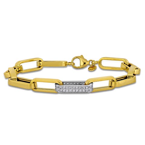 Cubic Zirconia Paperclip Bracelet Two-Tone