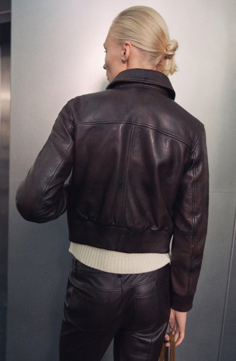 MANGO Crop Leather Bomber Jacket, Alternate, color, 
