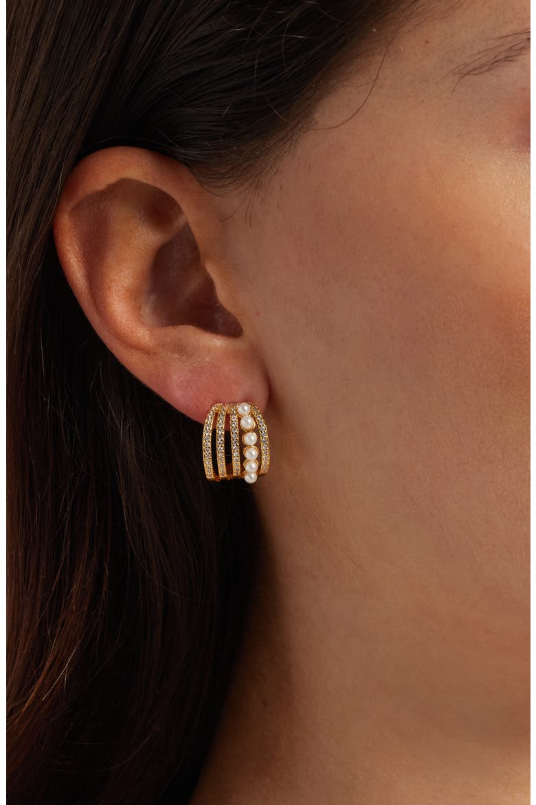 Demi Fine Faux Pearl & Pavé Earrings, Alternate, color, 14K GOLD PLATED