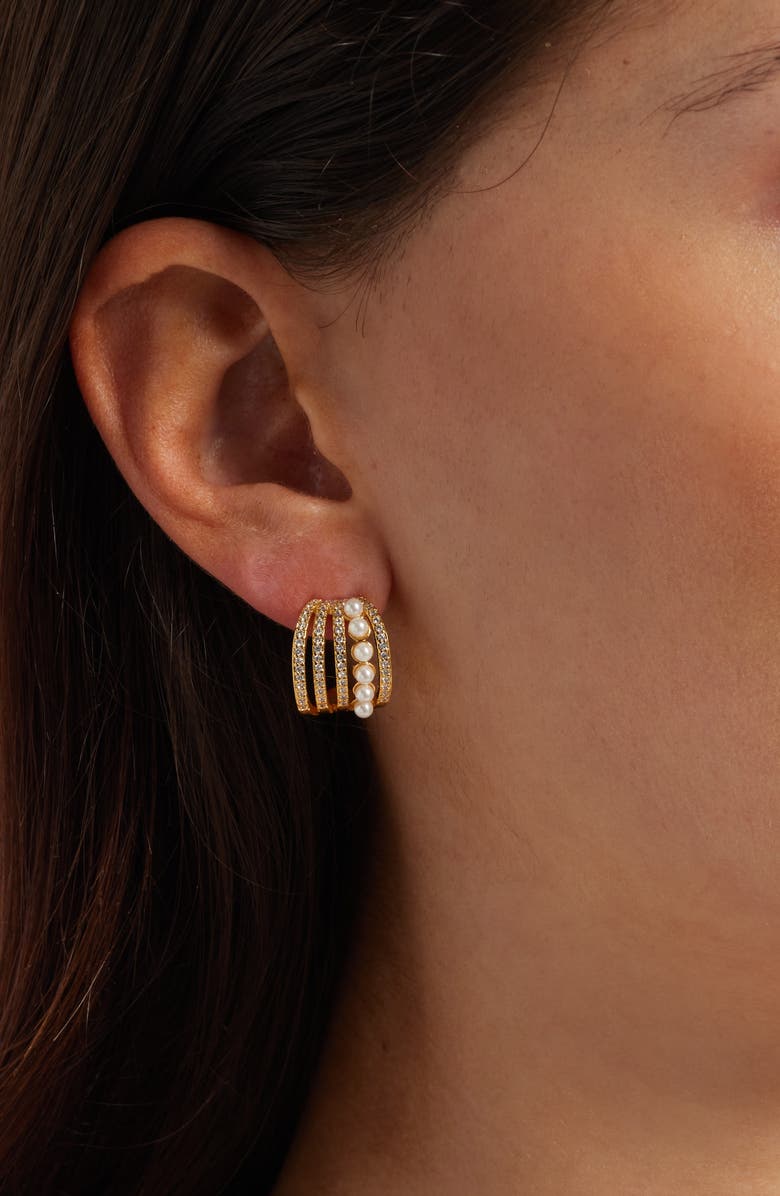 Nordstrom Demi Fine Faux Pearl & Pavé Earrings, Alternate, color, 14K Gold Plated