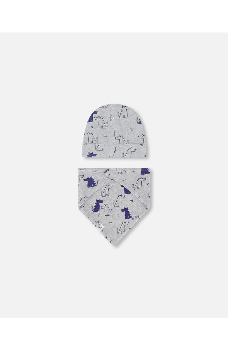 Deux par Deux Baby Boy's Organic Cotton Hat And Bib Set Grey Mix Printed Dogs, Alternate, color, 
