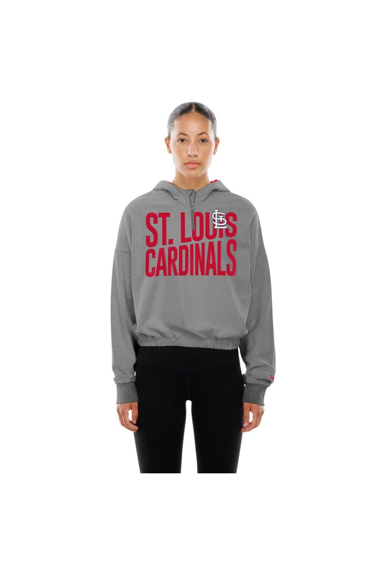 Women's New Era  Heather Gray St. Louis Cardinals Reversed Out French Terry Quarter-Zip Banded Crop Hoodie, Alternate, color, Heather Gray