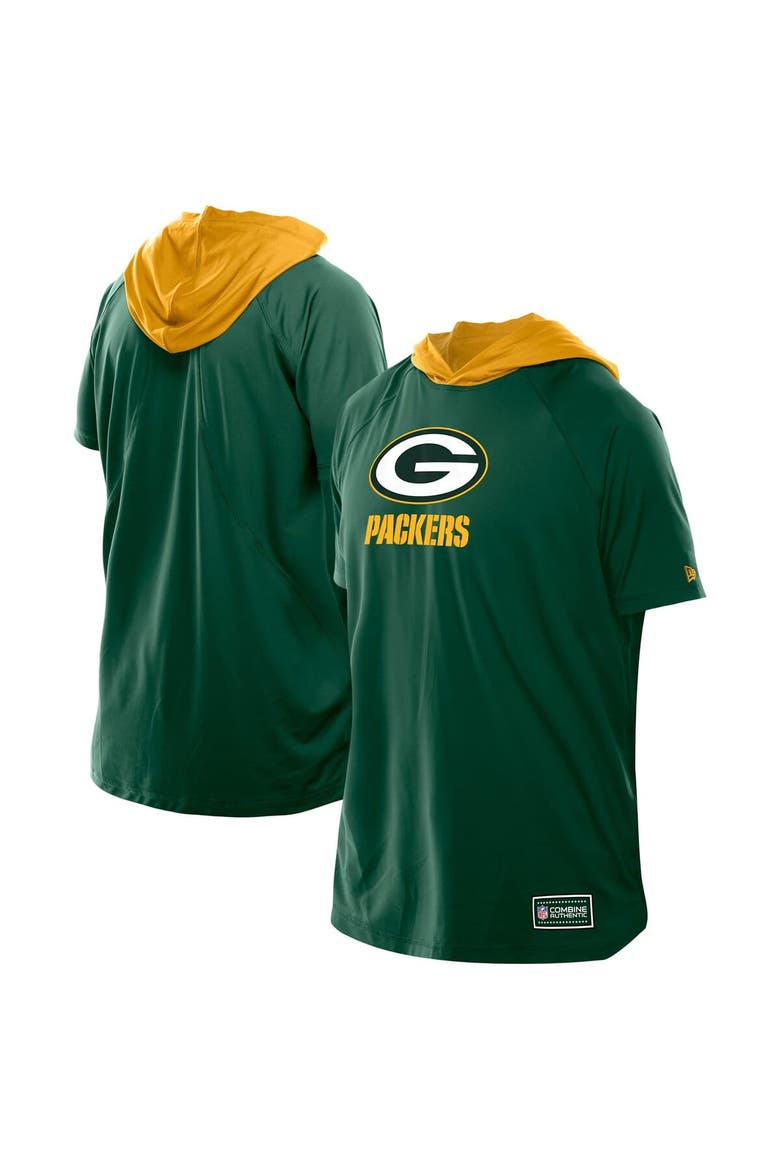 Men's New Era  Green Green Bay Packers Combine Authentic Hooded Raglan Short-Sleeve T-Shirt, Main, color, Green