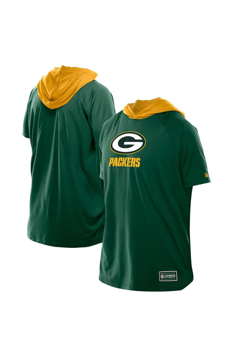 New Era Men's New Era  Green Green Bay Packers Combine Authentic Hooded Raglan Short-Sleeve T-Shirt, Main, color, Green