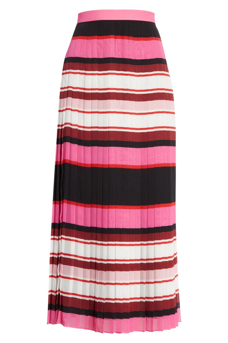 Stripe Pleat Silk Georgette Midi Skirt, Alternate, color, ROSE/ MULTICOLOR