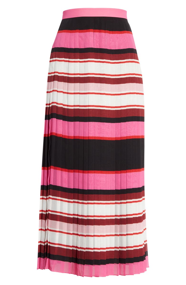 Valentino Stripe Pleat Silk Georgette Midi Skirt, Alternate, color,