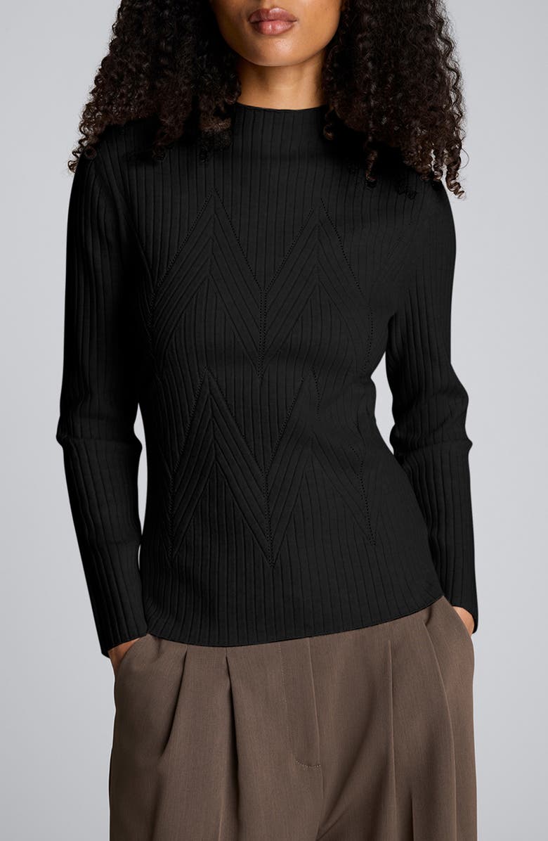 Kenneth Cole Mock Neck Chevron Rib Sweater, Main, color, Black