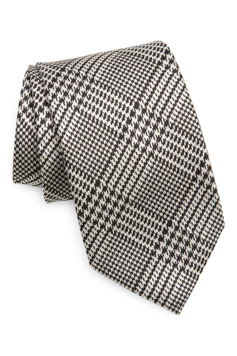 Houndstooth Check Mulberry Silk Tie, Main, color, MULTICOLOR BLACK