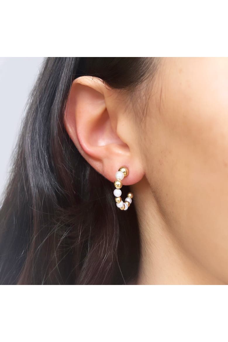 Pearl and Gold Hoop Earrings, Alternate, color, Pearl