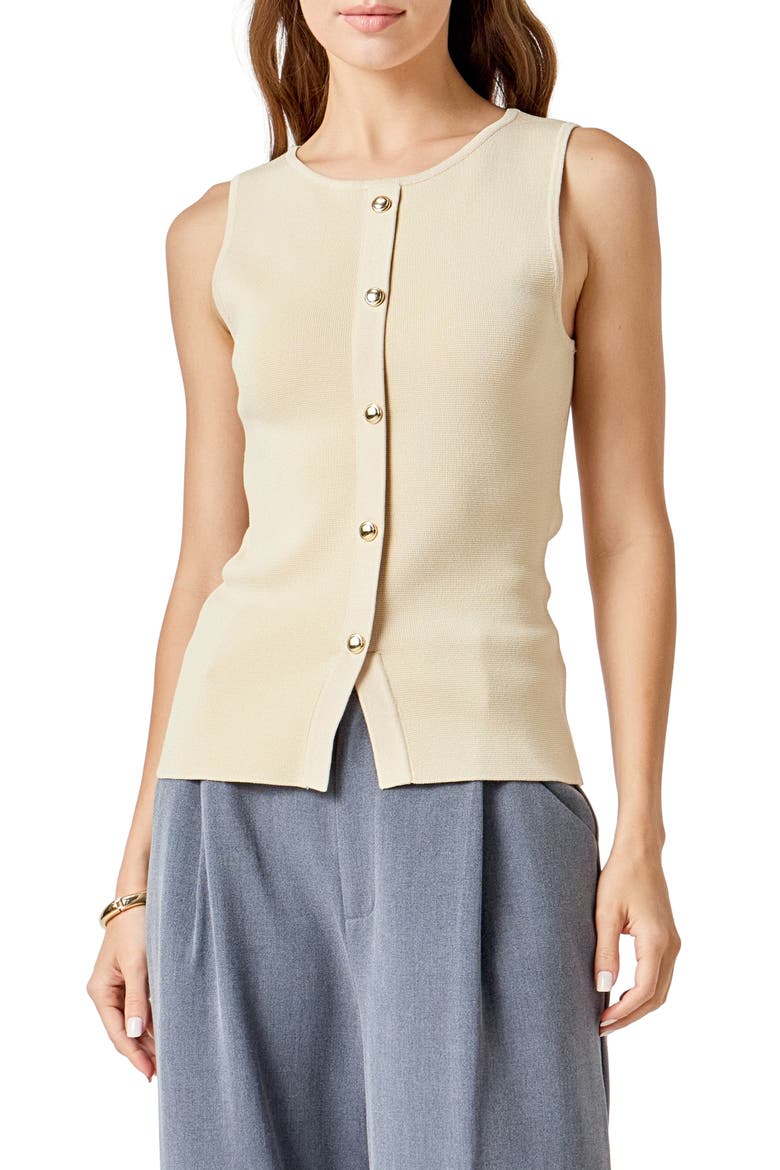 Knit Button-Up Vest, Main, color, BEIGE