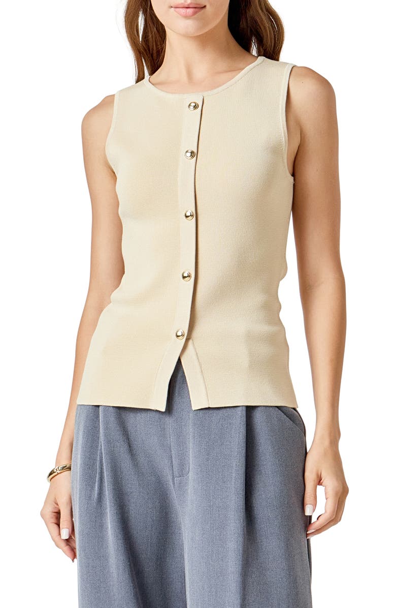 Endless Rose Knit Button-Up Vest, Main, color, Beige