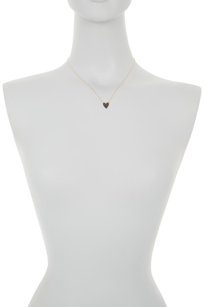 Goldtone Plated Sterling Silver Pave Cubic Zirconia Heart Necklace, Alternate, color, BLACK