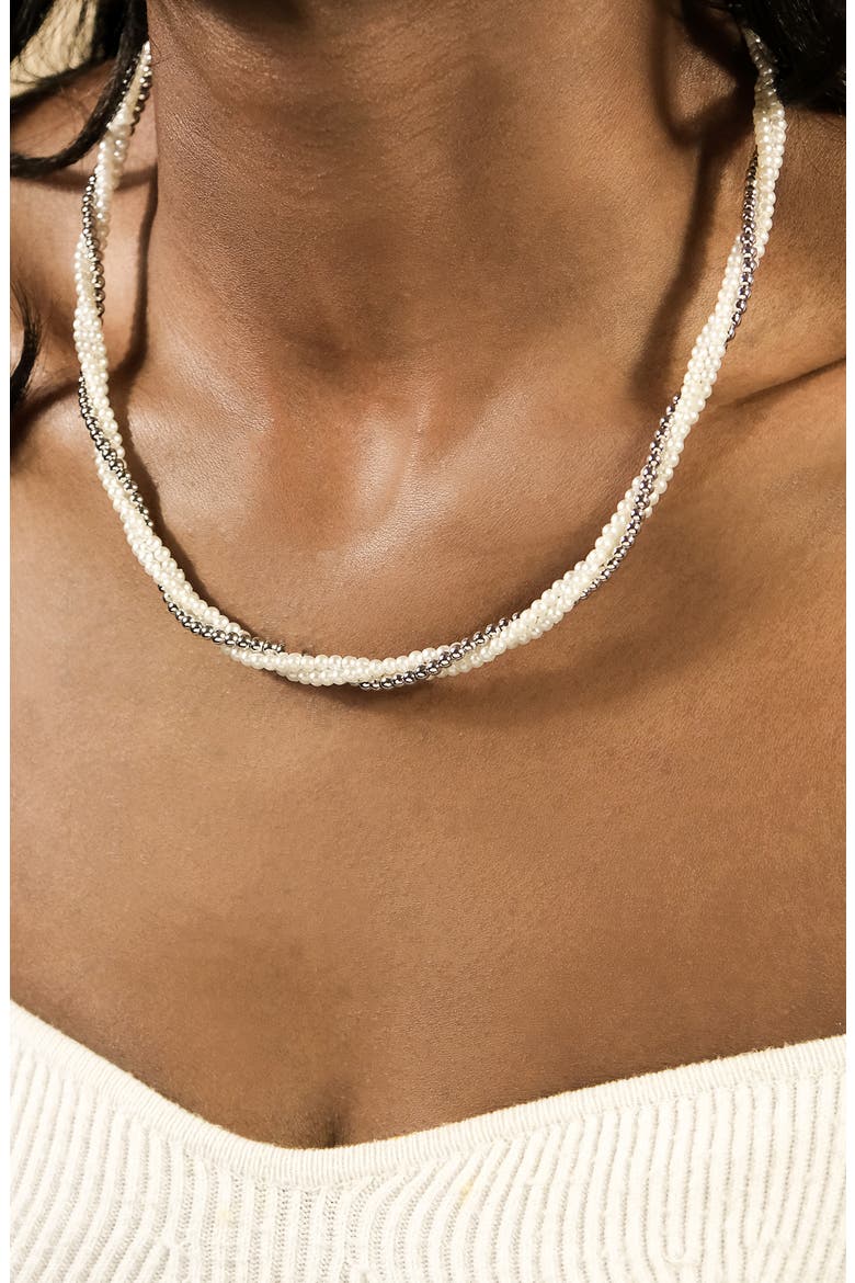 Patti Faux Pearl Twisted Necklace, Alternate, color, SILVER