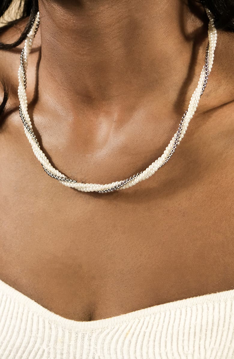 Sterling Forever Patti Faux Pearl Twisted Necklace, Alternate, color, Silver
