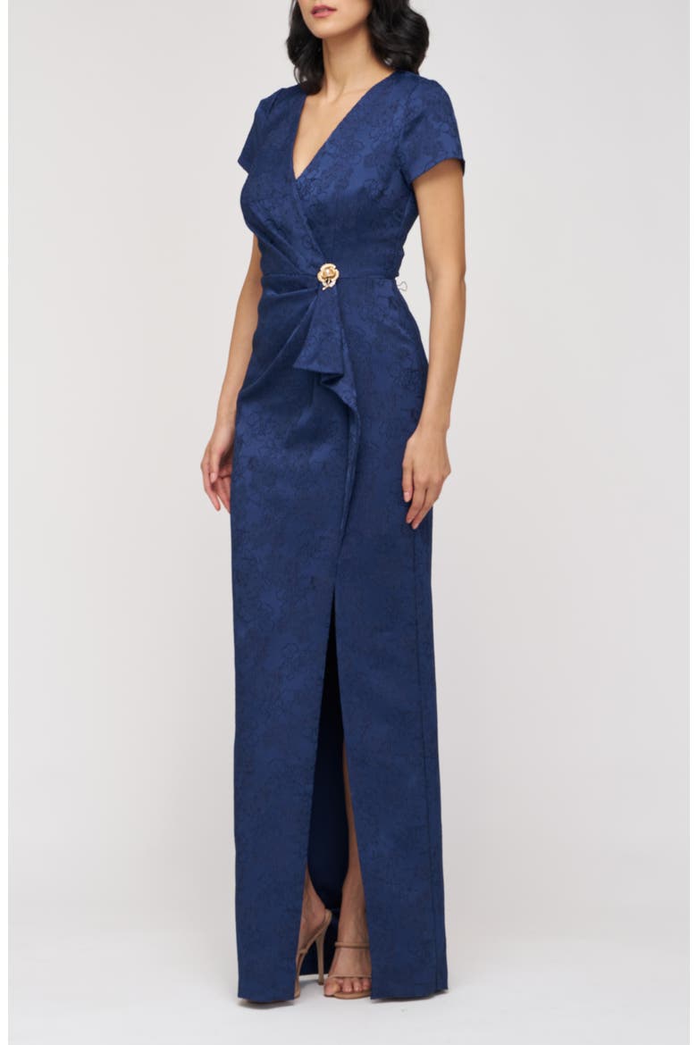 Aidy Faux Wrap Column Gown, Alternate, color, NAVY