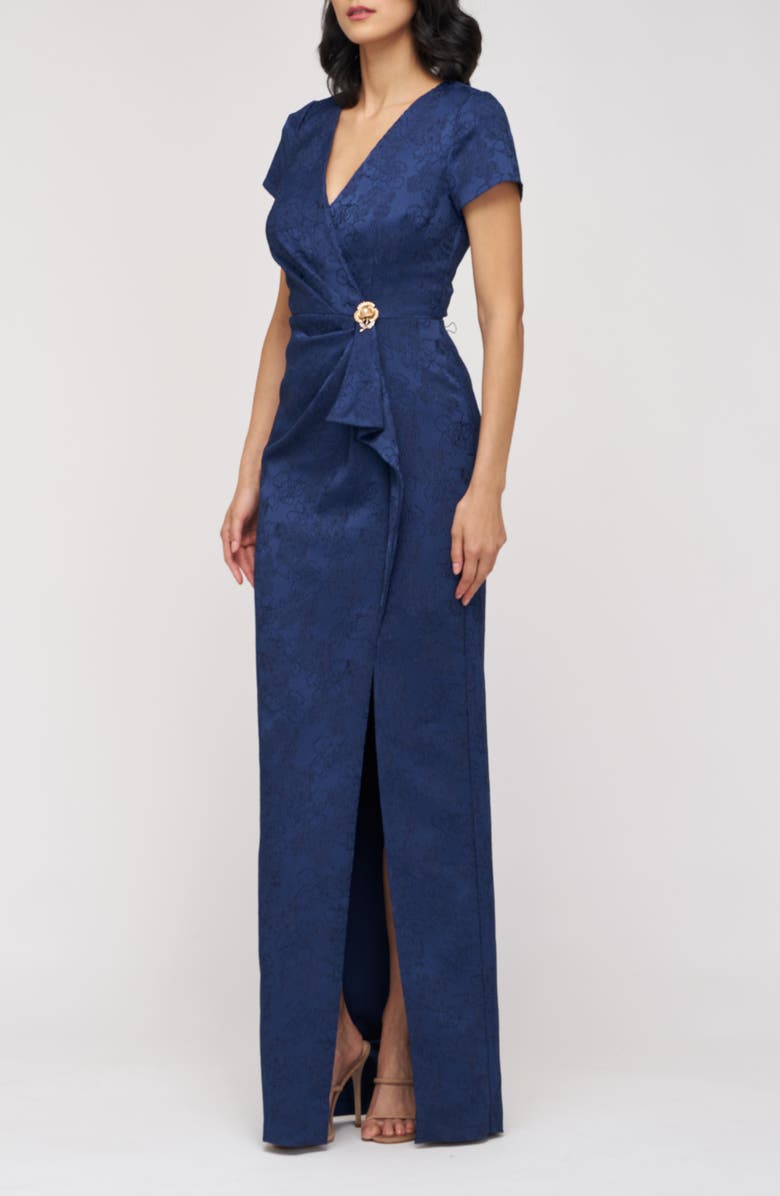 JS Collections Aidy Faux Wrap Column Gown, Alternate, color, Navy