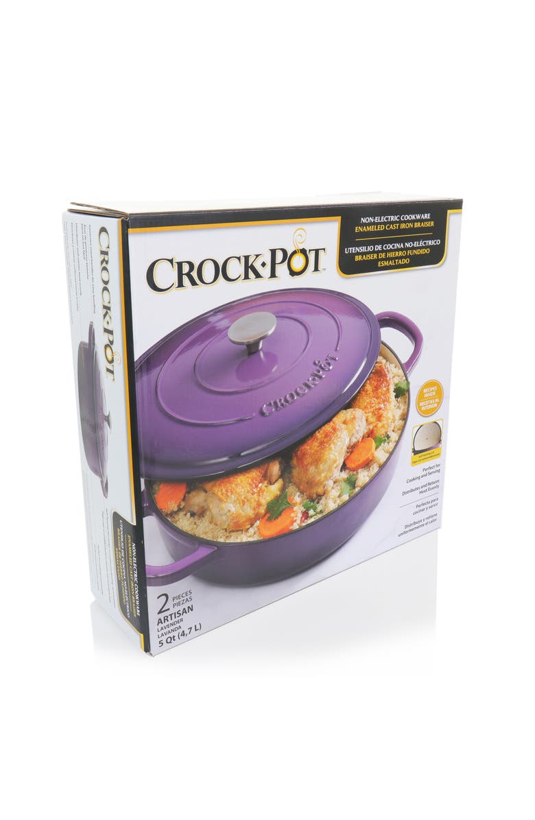 Crock-pot 2 Piece 5 Quart Enameled Cast Iron Braiser with Lid, Alternate, color, Purple