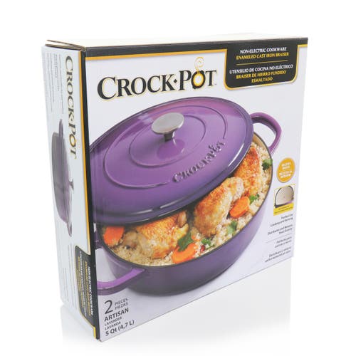 Crock-pot 2 Piece 5 Quart Enameled Cast Iron Braiser With Lid In Purple