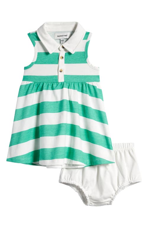 SAMMY + NAT Stripe Sleeveless Polo Dress & Bloomers in Green 