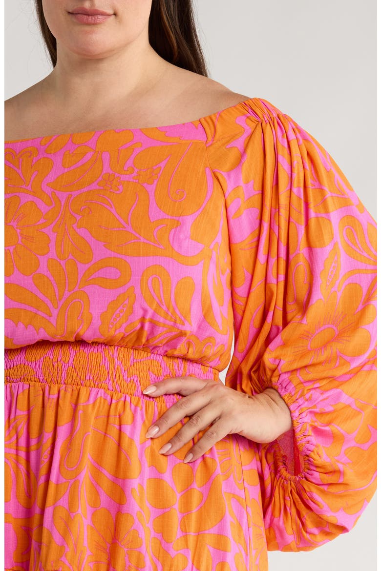 Kaci Floral Bea Off the Shoulder Long Sleeve Minidress, Alternate, color, ORANGE/ FUCHSIA