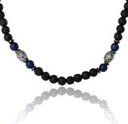 Lucky Brand Men's Lava Rock & Lapis Beaded Necklace, Silver-Tone Barrel Accents, 22"