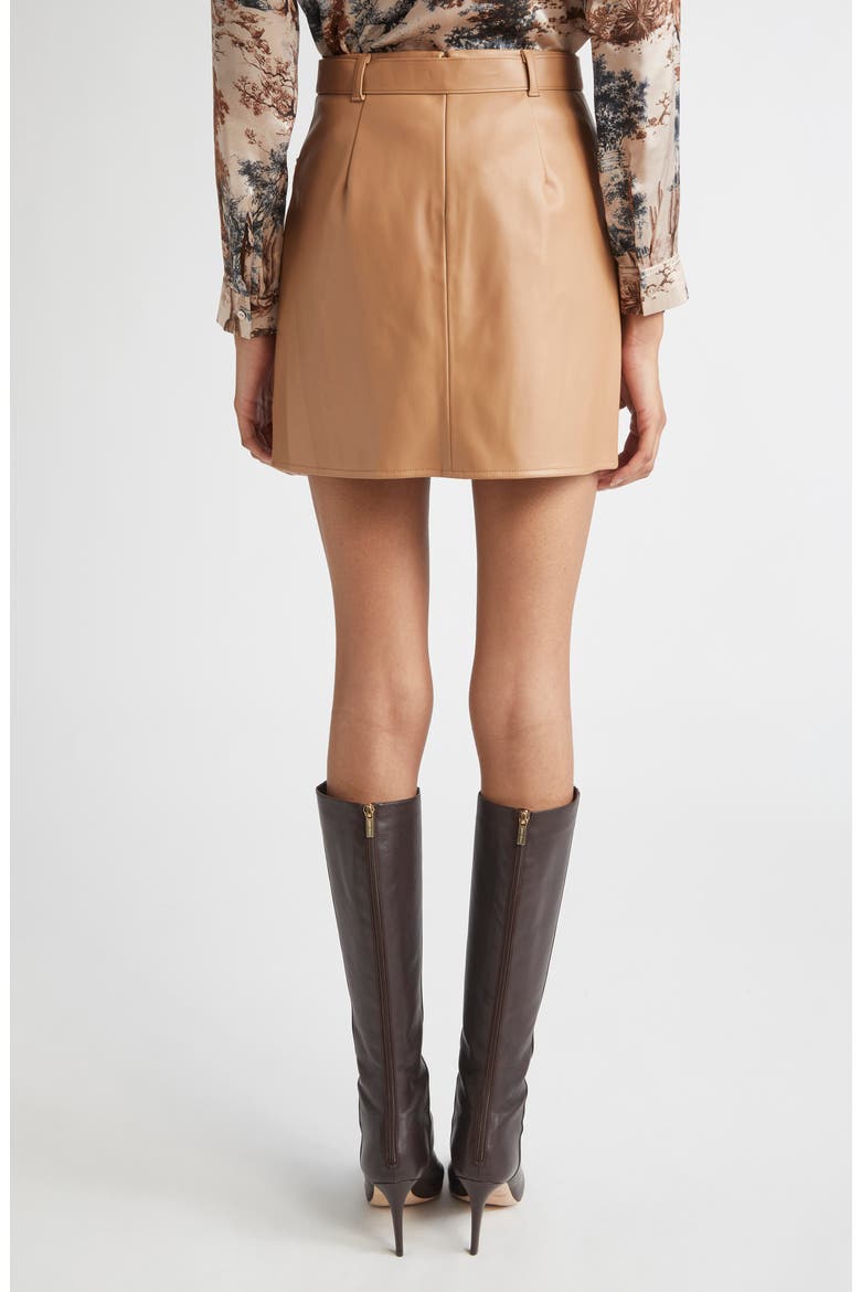 Yvette Belted Faux Leather Miniskirt, Alternate, color, SOFT COGNAC