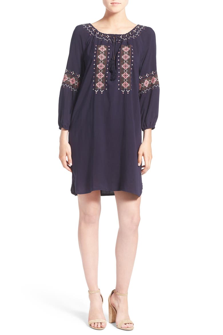 'Teddy' Embroidered Shift Dress, Main, color, INK