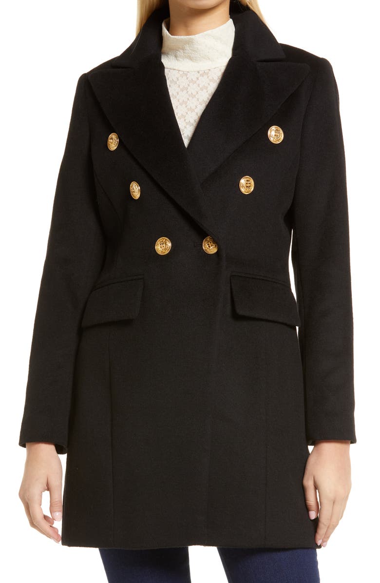 Sam Edelman Double Breasted Wool Blend Military Coat, Main, color,