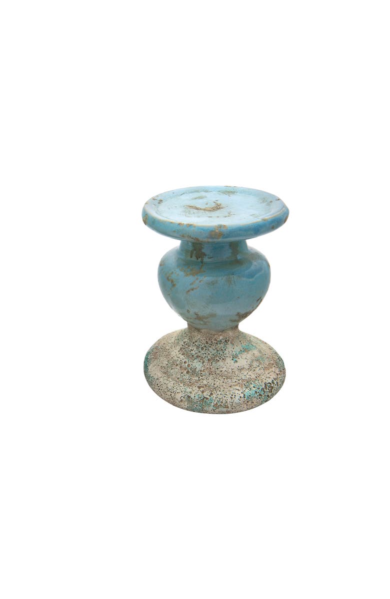 Storied Home Distressed Round Terra-cotta Pillar Candleholder, Blue, Main, color, Blue