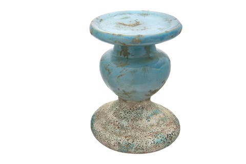 Distressed Round Terra-cotta Pillar Candleholder, Blue