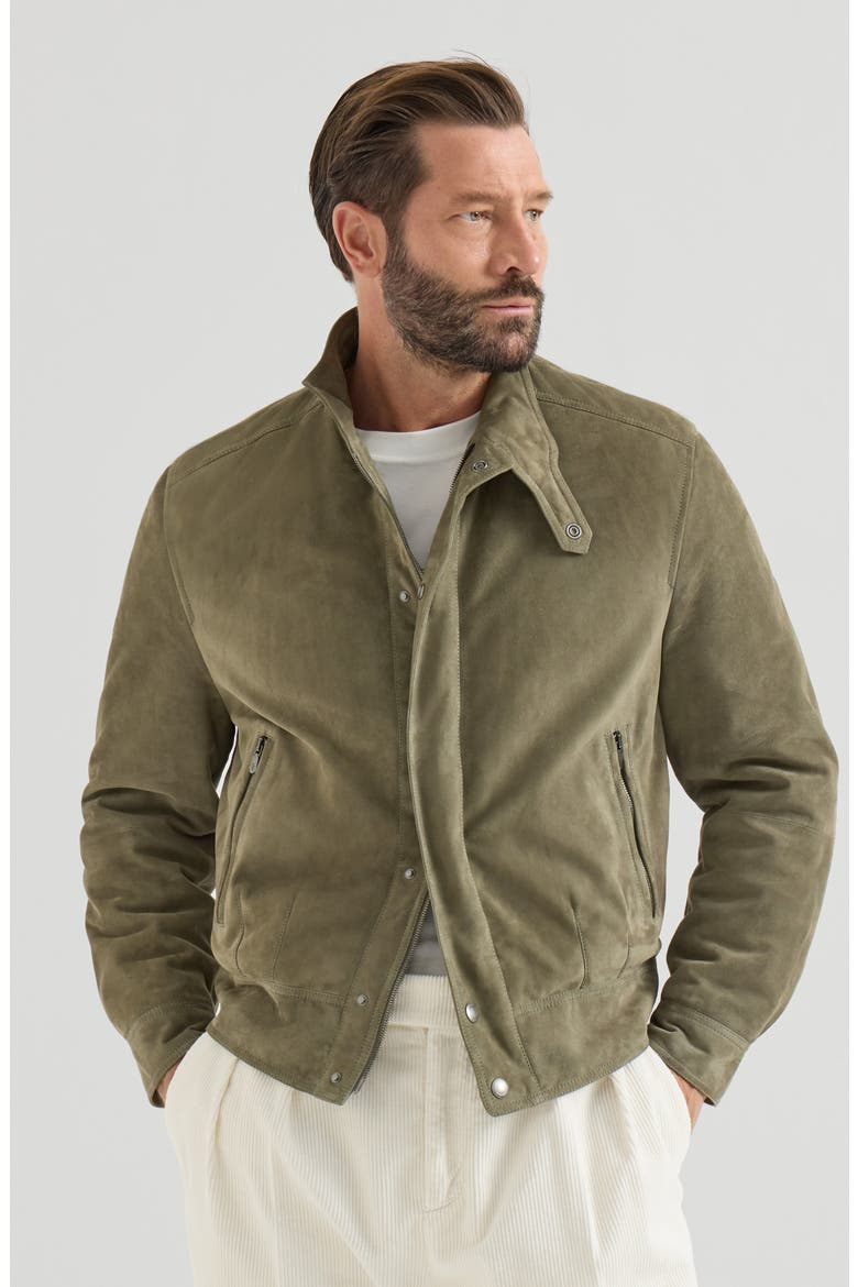 Suede outerwear jacket with Thermore® padding and standing collar, Main, color, Military