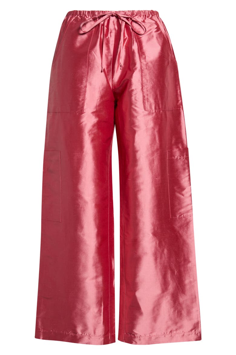 The Silk Taffeta Drawstring Cargo Pants, Main, color, RHUBARB