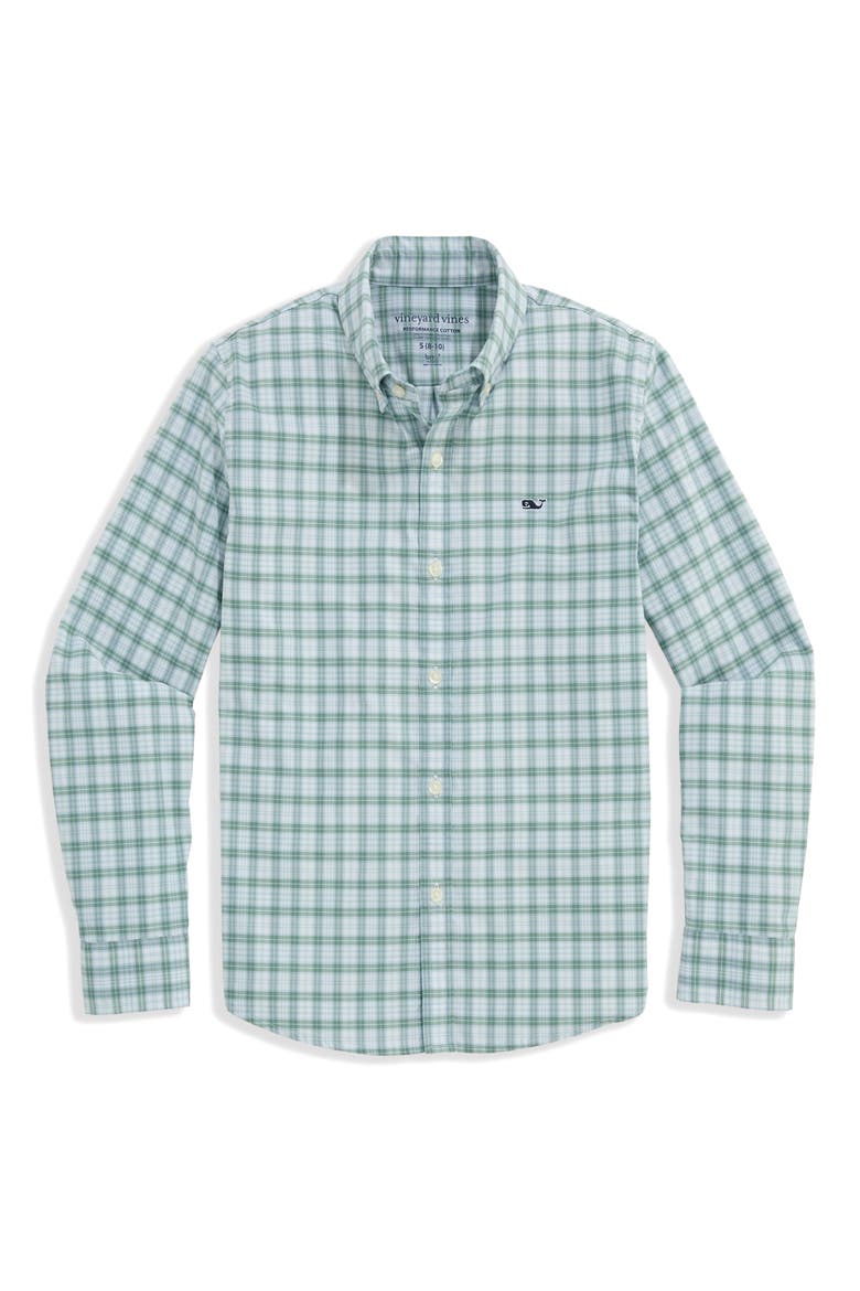 Kids' Lowcountry Plaid Performance Cotton Shirt, Main, color, OLIVE DUSK