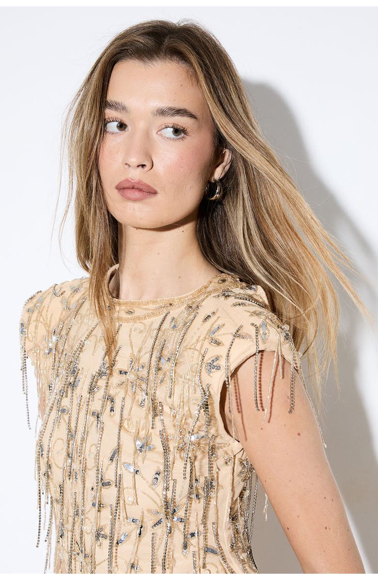 MissPap Premium Embellished Beaded Mini Dress, Alternate, color, Nude