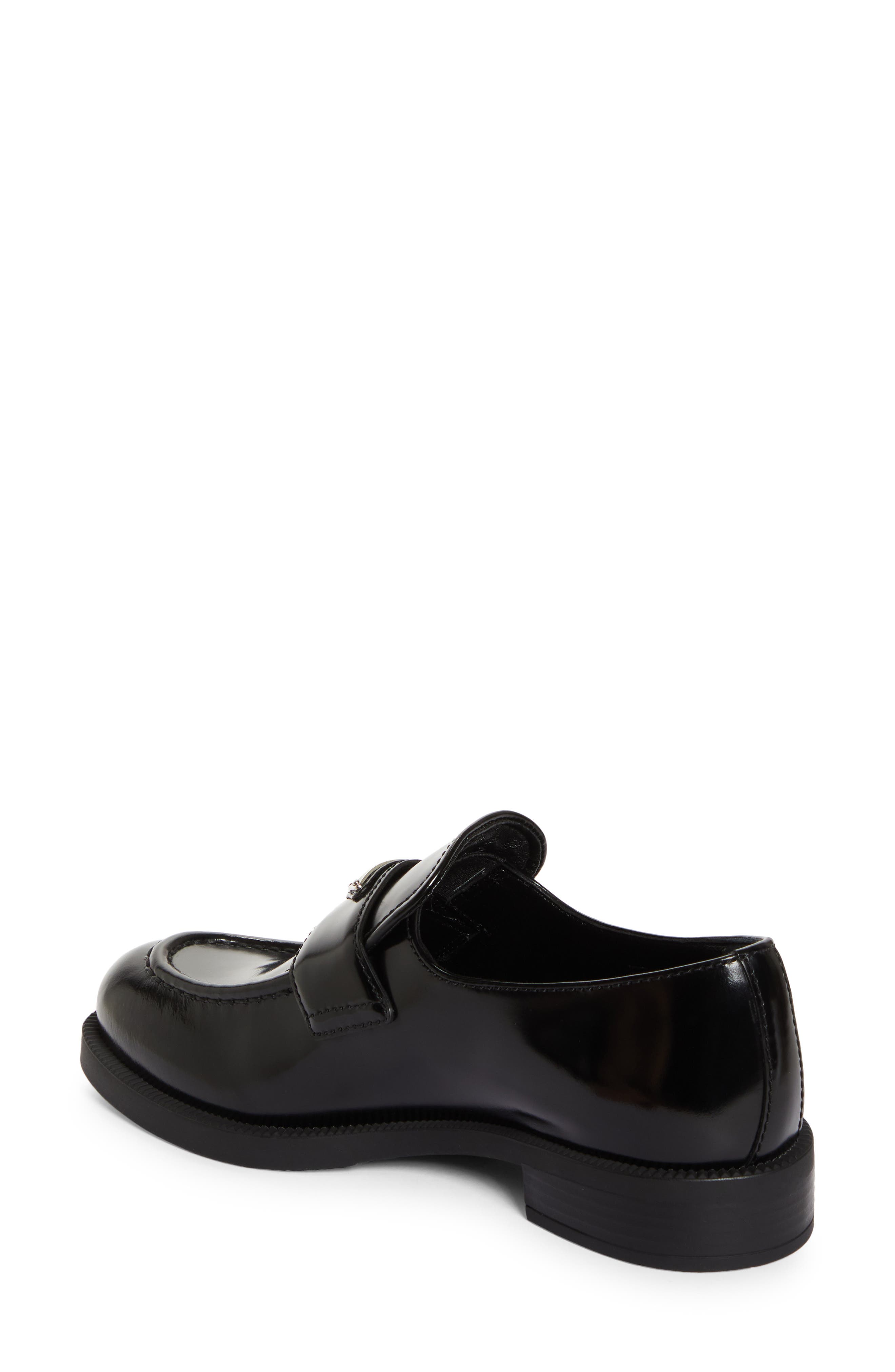 Prada Triangle Logo Patent Leather Loafer, Alternate, color, Nero