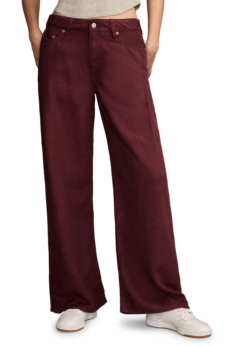 Lucky Brand Palazzo Pleated High Waist Wide Leg Jeans, Main, color, Vineyard Wine