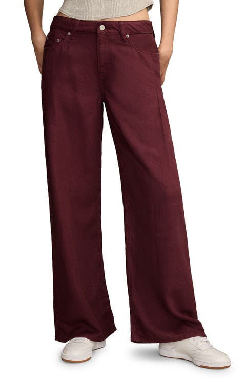 Palazzo Pleated High Waist Wide Leg Jeans (Vineyard Wine)