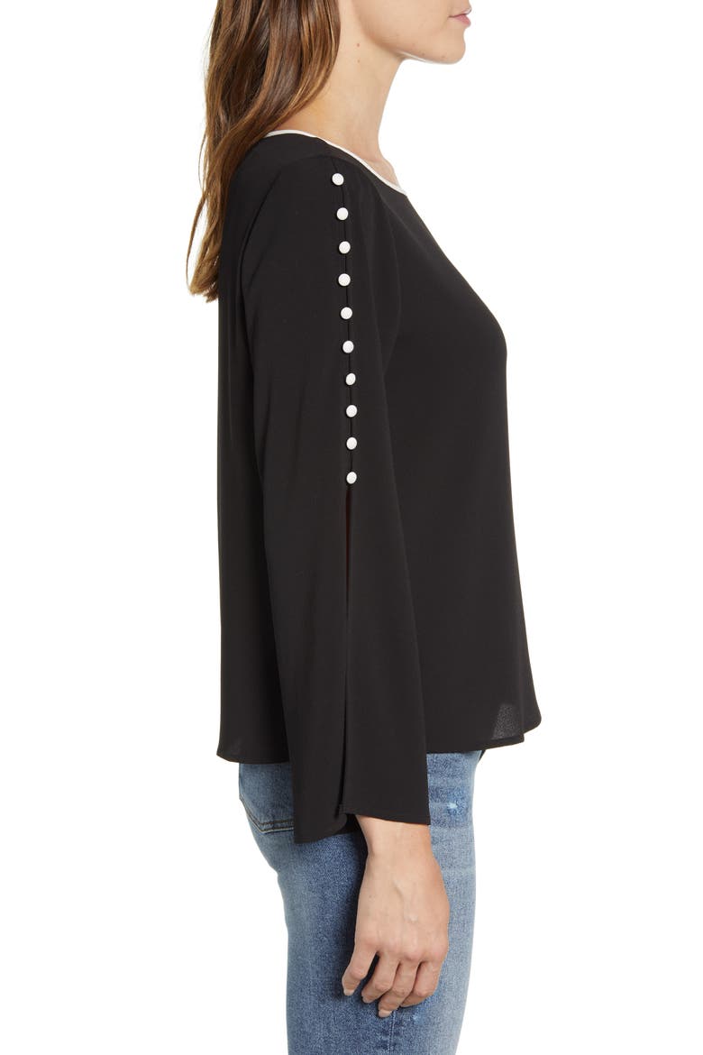 Button Split Sleeve Top, Alternate, color, RICH BLACK