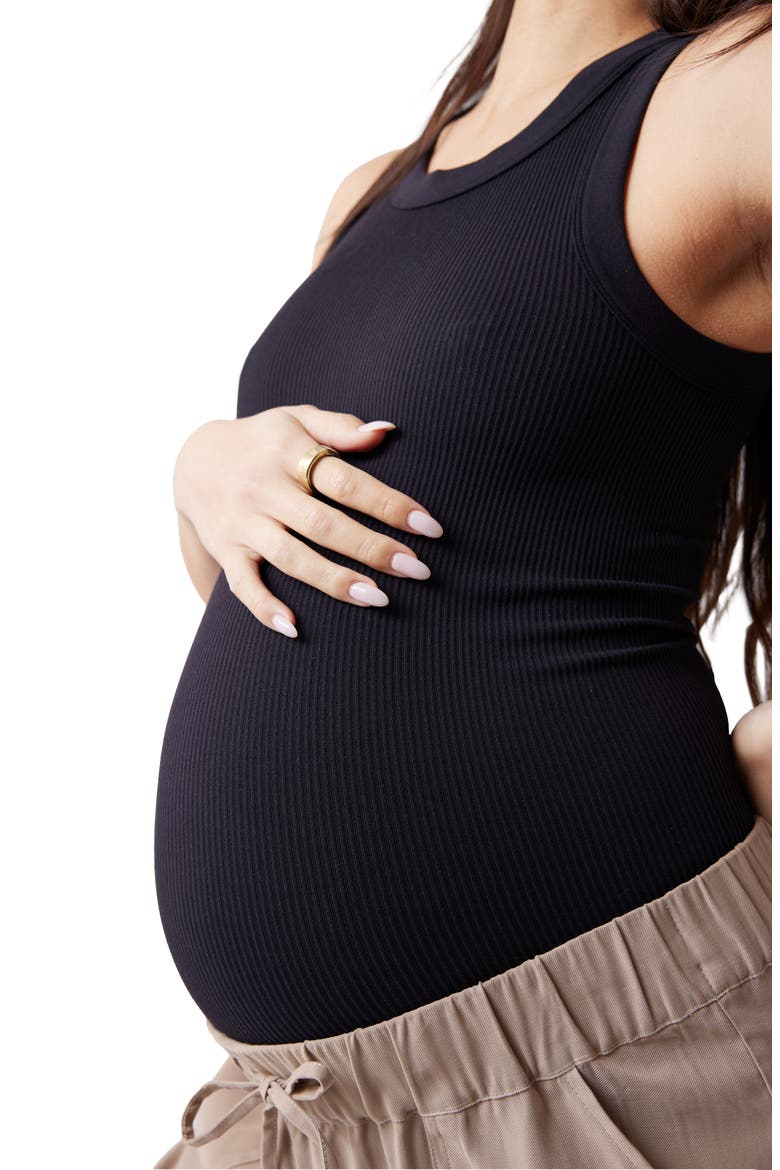 Seamless Rib Maternity Tank, Alternate, color, BLACK