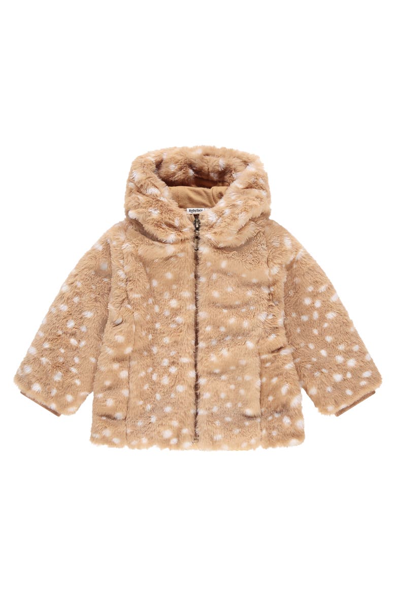 Deer Print Faux Fur Jacket, Main, color, Nude