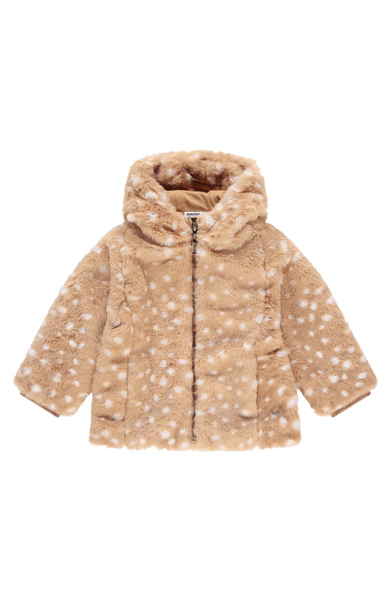 BABYFACE Deer Print Faux Fur Jacket, Main, color, Nude